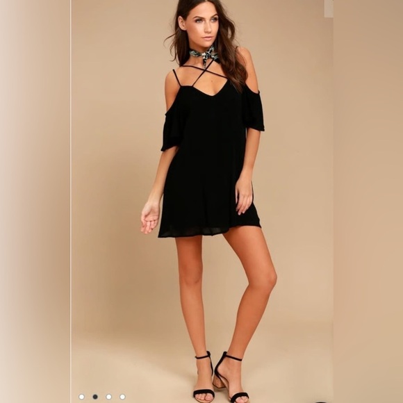 Lulu's Black Cold-Shoulder Mini Dress - Picture 1 of 12